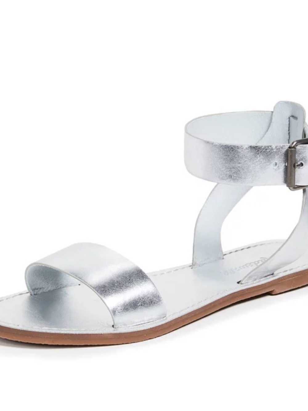 Madewell The Boardwalk Silver Leather Ankle-Strap Flat Sandals Size 7.5
